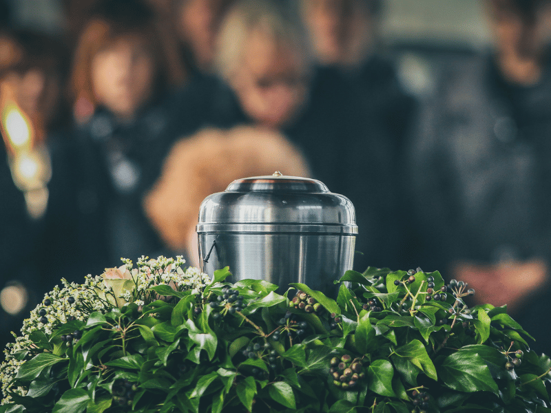 metal urn at a funeral